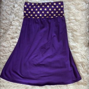 Strapless purple LSU dress